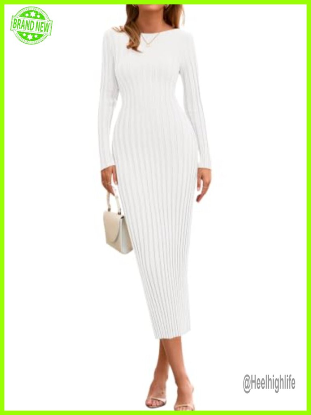 Ribbed Knit Long Sleeve Boat Neck Bodycon Maxi Sweater Dress
